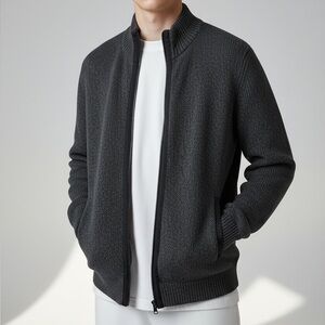 Daniel Hechter Paris Full Zip Heavy Knit Sweater Men's Gray size M